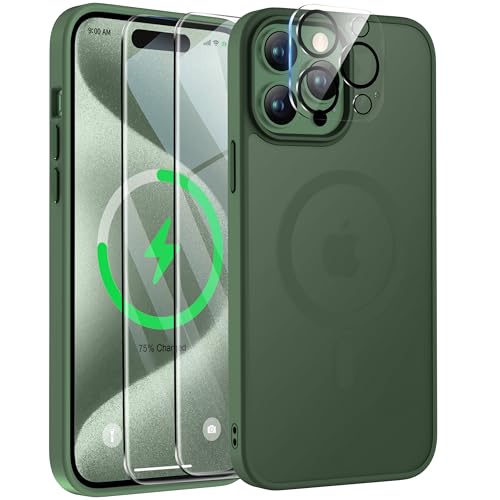 ORETECH Magnetic for iPhone 15 Pro Max Case, Screen Protectors, Matt Green