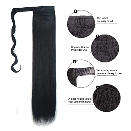Mios 1Pc Long Straight Ponytail Extensions Wrap Around Ponytail 22 Inch Straight Pony Tail Synthetic Hair Piece Clip In Ponytail Hair Extensions Hairpiece For Women Girls (Bangdaimawei) #TOP2