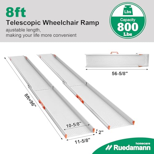 Ruedamann 8FT Surprisingly Sturdy Telescopic Scooter Ramp for Van 11-5/8" Wider per ramp, Super Portable ramp, 800 lbs Capacity ramp for Wheelchair for Home Steps for Electric Wheelchairs, Ebikes by Ruedamann - Image 5