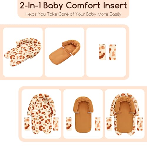 Image of GFU Baby Car Seat Head Support for Newborn, 2 in 1 Infant Car Seat Head Body Support with Strap Pads, Soft Stroller Cushion Pillow Insert for Girls, Fits for Stroller, Swing, Brown