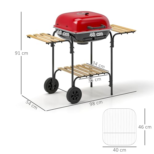 Outsunny Charcoal Barbecue Grill Portable BBQ Grill with 1840 cm² Cooking Area, 3 Shelves, Adjustable Vent, Lockable Lid, Wheels for Outdoor Cooking, Garden Party, Red 7 Outsunny Charcoal Barbecue Grill Portable BBQ Grill with 1840 cm² Cooking Area, 3 Shelves, Adjustable Vent, Lockable Lid, Wheels for Outdoor Cooking, Garden Party, Red - Image 7