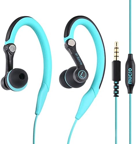 mucro Wired Earbuds Sport Headphones Over Ear Earhooks Sweatproof in Ear Running Earphones for Workout Jogging Gym Headphones for iPhone iPod Samsung Blue