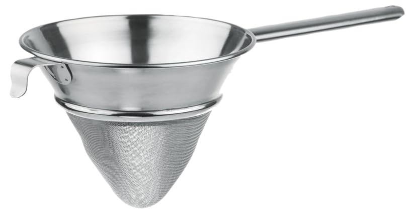 Colador cónico de acero inoxidable Ø 25 cm con gancho de soporte para escurrir en cocina
