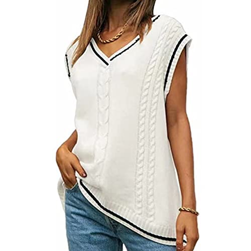 Image of Sweater Vest Women,Sleeveless V Neck Argyle Plaid Long Preppy Loose Knitted Casual School Sweaters Tank Top