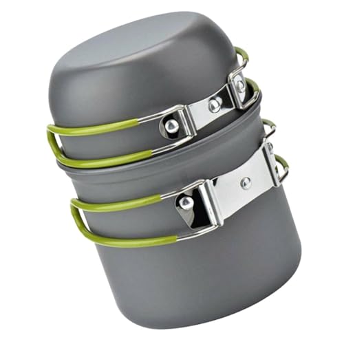 GRIRIW 1 Set Portable Camping Cooking Set Lightweight Non Stick for People Complete Outdoor Tableware Kit with Spoon Fork Knife and Accessories for Backpacking and Picnics Grey