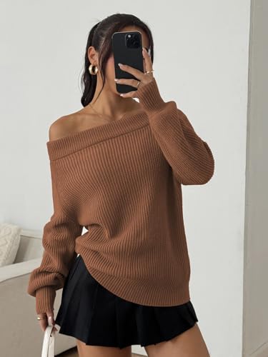 Image of ZAFUL Sweaters for Women Off Shoulder Knit Sweater with Long Sleeve Loose Pullover Jumper Tops