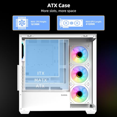 Image of SAMA SV01 ATX Mid Tower Gaming Computer PC Case, Type-C White