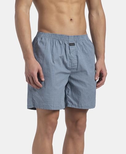 Image of Jockey 1222 Men Super Combed Mercerized Cotton Woven Checkered Boxer Shorts with Back Pocket (Pack of 2, Colors & Prints May Vary)