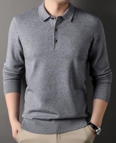 Men’S Soft Lightweight Warm Turn-Down Collar Long Sleeve Button Up Knitted Pullover Sweater for Business Casual Wear2