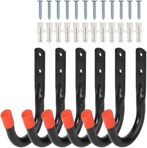 6 Pack Heavy Duty Garage Wall Hooks, Anti-Slip Utility Storage Hooks with Screws, Organizer Hooks for Ladders, Bikes, Tools, Garden Equipment