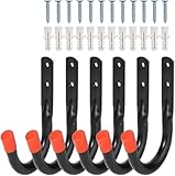 6 Pack Heavy Duty Garage Wall Hooks, Anti-Slip Utility Storage Hooks with Screws, Organizer Hooks for Ladders, Bikes, Tools, Garden Equipment
