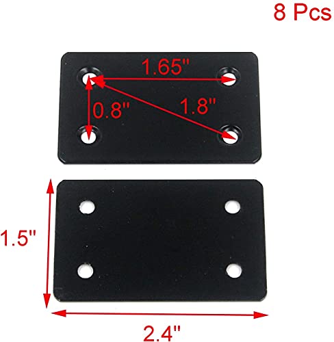 Image of 8 Pcs Flat Straight Corner Brace Plate Mending Plates Straight Support Shelf Bracket, with Mounting Screws, Stainless Steel, Black (2.4 x 1.5 inch)