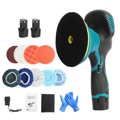 sxvbdway Car Polisher,Cordless Buffer Polisher for Car Detailing,6 Variable Speed,2500-5000RPM,Battery Powered,Ergonomic Handle Car Polishing Machine,Dual Action Car Buffer Polisher with Gloves & Ap