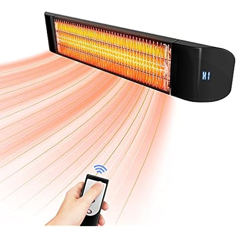 Electric Patio Heater with Remote Control - 1500W Carbon Infrared Outdoor Heaters for Patio, IP65 Waterproof, 2 Levels of Power - 120V Wall Mounted Space Heater for Bedrooms, Backyards, Garages, Black Cover