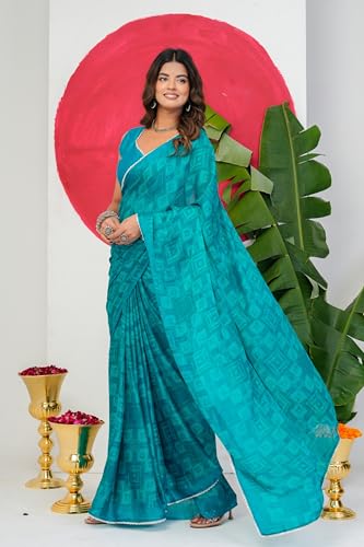 Image of MIRCHI FASHION Women's Chiffon Floral Printed Saree with Blouse Piece