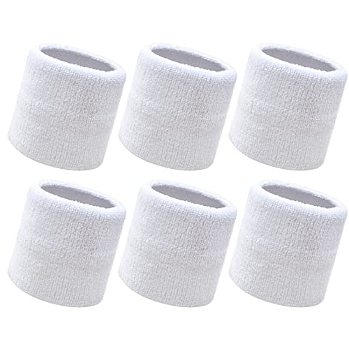 Flintronic Juego de Muñequeras, 6 Bandas Deportivas para el Sudor para Hombres y Mujeres, Muñequeras para el Sudor, Engrosadas Suaves para Baloncesto, Gimnasio, Gimnasia, Tenis, Fútbol (Blanco)