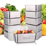 Palksky Contenitori per alimenti, in acciaio inox, con coperchio, riutilizzabili, impilabili, lavabili in lavastoviglie/congelatore, 590 ml, 10 pezzi