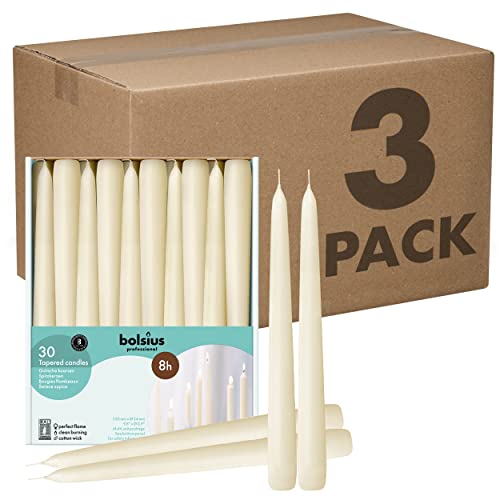 BOLSIUS Ivory Taper Candles, 3 Packs, 90 Candles