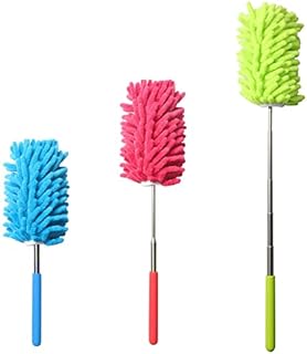 Extendable Microfibre Dusters Set of 3 Cleaning Feather Duster Washable Duster Brush Head Extending Pole Microfiber Duster Telescopic Long Handles Fluffy Rotating Dusting Cleaner Home Office Brush