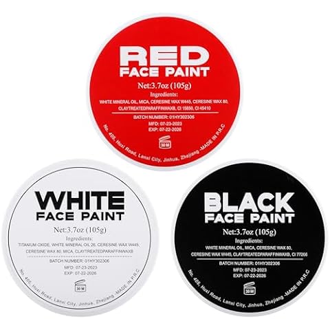 DELISOUL Clown Makeup Kit,Red White Black Face Paint(11.11oz),Professional Face Painting Kit,Oil Based Body Paint For Adults Kids,SFX Makeup Kit For Halloween Pennywise Joker Skeleton Costume Cosplay Cover