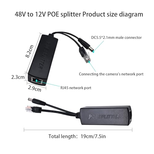 2-Pack PoE Splitter, 48V to 12V 2A Power Over Ethernet Adapter with 5.5x2.1mm DC Plug for 12V CCTV Cameras & PoE Switch