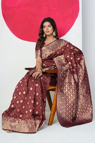 Image of MIRCHI FASHION Women Saree | Banarasi Silk Woven Design Daily Regular Use Sari with Blouse