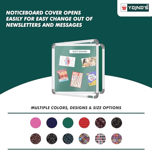 Image of YAJNAS 2x2 Feet Premium Material Green Designed Notice Board with Acrylic Door /Soft Board /Bulletin Board /Pin-up Display Board for Study Room, Office, School & Home Use
