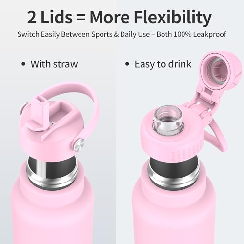 Edmyre 20 oz Insulated Water Bottle with Straw Lid & Twist Lid, Stainless Steel Vacuum Flask with Silicone Boot, Leakproof, Keeps Cold 24H / Hot 12H, Wide Mouth for Travel, Sports by Edmyre - Used condition - Image 4