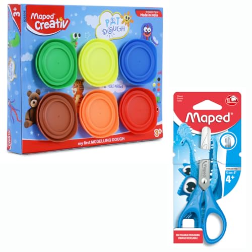 Maped Modelling Dough X6pcs with Tools and 1 13cm Scissor|Dough Clay|Clay Dough |Moulding Dough |Non - Toxic Dough |Return Gifts |Bithday Gifts |Rakhi Gifts