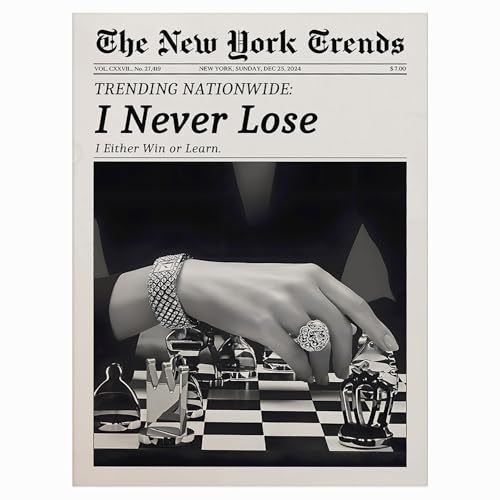 Trendy Black and white Newspaper Print,I Never Lose,Funny Newspaper Wall Art,Magazine Headline,Feminist Poster,Breaking News Prints,Retro Bar Cart,Girl Dorm Room Decor24x36inch Unframed
