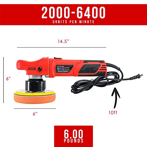TCP Global EP-502-6" Variable Speed Random Orbit Dual-Action Polisher with Waffle Foam & Wool Pads - Professional Auto Paint Buffing & Polishing Kit by TCP Global - Image 2