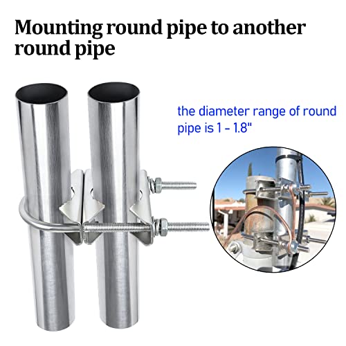 Double Antenna Mast Clamp V-Jaw Bracket U Bolts Pipe Mounting Hardware Heavy Duty Mast to Mast Mount Bracket Kit for Outdoor Antenna 4 Sets