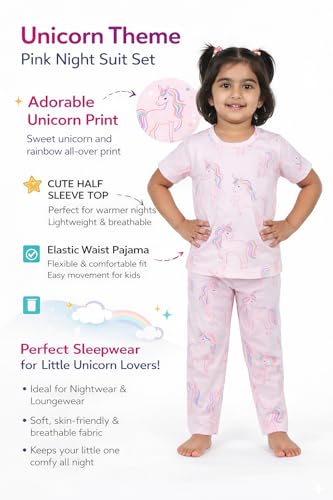 Image of NammaBaby Girl's Soft Cotton Night Suit (Printed T-Shirt & Pant Set /Girls Night Dress /Nightwear) Pack of 1