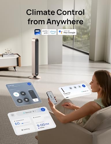 Image of DREO Smart Tower Fan Voice Control, 120 Oscillating Fan Works with Alexa /Google /App /Remote, 42 Inch, 20dB Quiet DC Bladeless Fan for Bedroom,12 Speeds, Floor Fan for Home, Office