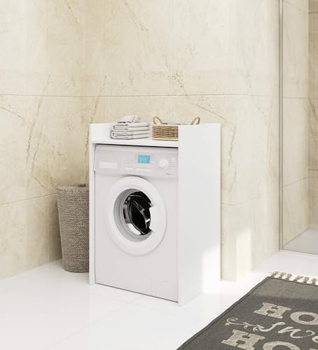 Miniatura 5 de Akord Mueble Para Lavadora De 64 Cm Apto Para Lavadora Y Secadora Mueble De Baño De Columna Para Colocar Sobre Lavadora 64x98x50 Cm Blanco