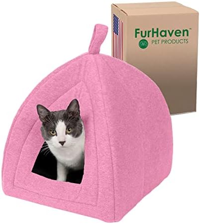 Furhaven Small Cat Bed Polar Fleece Foldable Pet Tent, Washable - Cotton Candy Pink, Small
