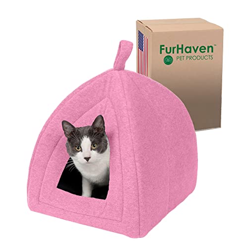 Furhaven Small Cat Bed Polar Fleece Foldable Pet Tent, Washable - Cotton Candy Pink, Small #TOP3