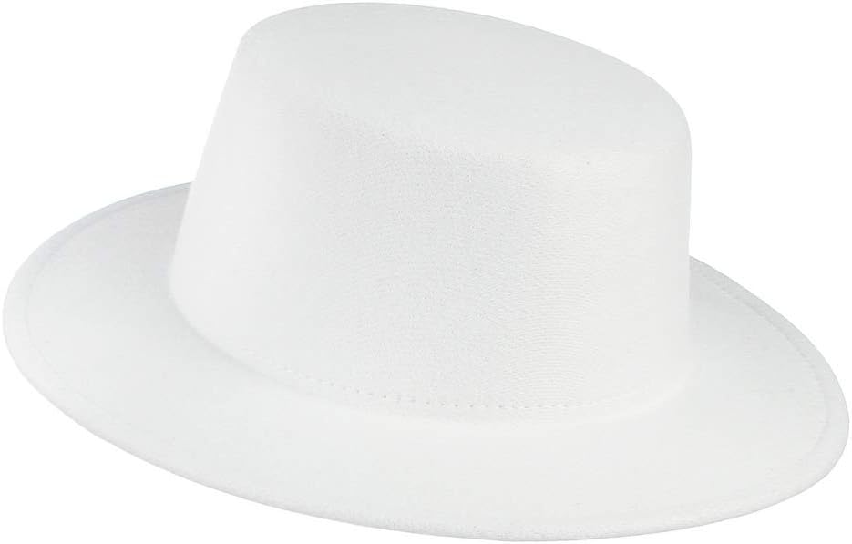 Women Men Classic Felt Fedora Hat Wide Brim Flat Top Jazz Panama Hat Casual Party Church Hat
