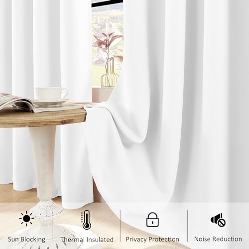 Image of HUTO Half Blackout Bedroom Window Curtains Drapes - Antique Copper Thermal Insulated Privacy Protect Curtains Drpaeries for Living Room, 2 Panels, 52 x 120 Inch, White