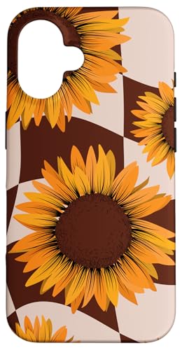 Cute Sunflower Floral Brown Checker Gardener Country Summer �X�}�z�P�[�X iPhone 16 �p