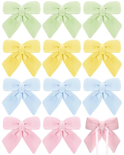 Daifunli 12 Pcs Easter Color Velvet Tree Bows Stuffed Bows for Tree