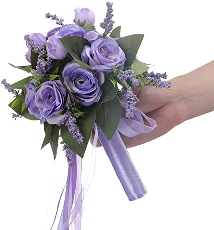 JstDoit Bridal Bouquet for Brides Bridesmaids, Wedding Bouquets with Ribbon Holding Flowers Artificial Rose Flowers for Wedding Valentine's Day Church Party