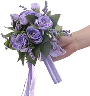 JstDoit Bridal Bouquet for Brides Bridesmaids, Wedding Bouquets with Ribbon Holding Flowers Artificial Rose Flowers for Wedding Valentine's Day Church Party