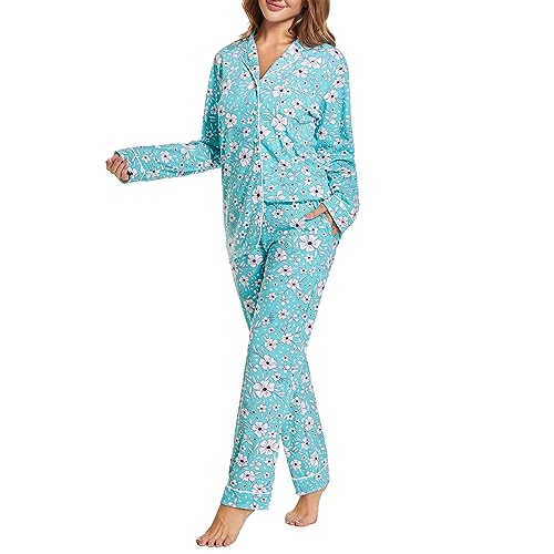 Image of Tugege Pajamas Set Long Sleeve Sleepwear Womens Button Down Nightwear Pj Sets