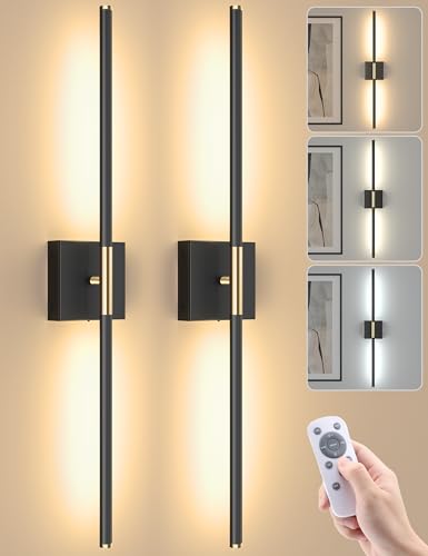 Image of 7800mAh Battery Operated Wall Sconces Set of Two, 34'' Rechargeable Wall Sconces with Remote, 360 Rotatable Battery Wall Sconce Decor, Wireless Wall Lights for Bedroom, Living Room(Black Gold)
