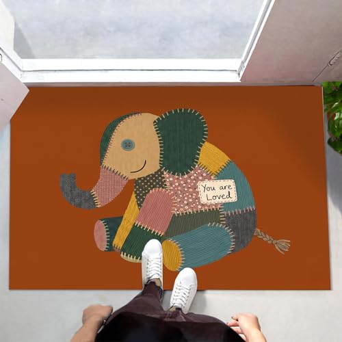 Tapis Cuisine Devant Évier Lavable Ocre Éléphant Mignon - 2