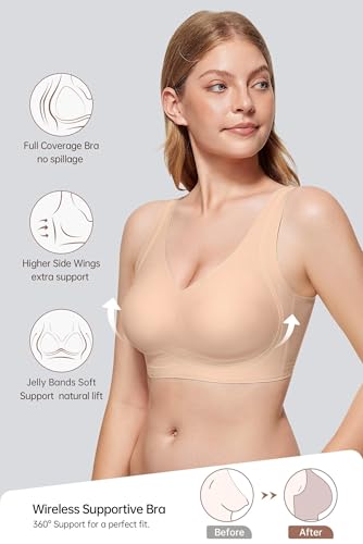 Vertvie Women's Wireless Supportive Bras Comfortable Seamless Full Coverage Bra No Underwire Soft Push Up Everyday Bralette2
