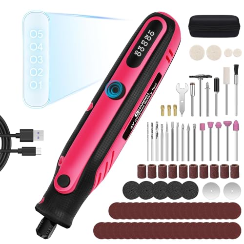 HARDELL Rotary Tool, 4V Cordless Rotary Tool Kit with 86 Accessories, 5-Speed(5000-18000 RPM), Muti Tool for Cutting, Engraving, Sanding, Drilling, Polishing, Grinding, DIY Crafts - Pink
