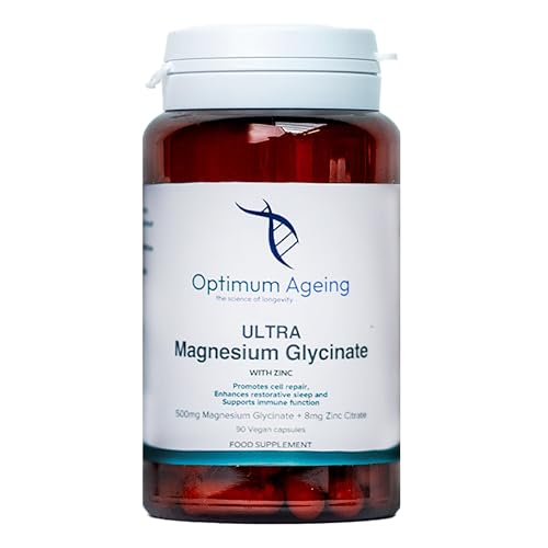 Magnesium Glycinate UK 90 x 500mg Slow-Release Capsules | Made in UK & Third Party Tested | Made with Zinc Citrate 8mg | High Strength Formula for Sleep | Muscle, Heart & Immune Support | Gluten-Free