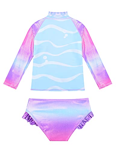 Image of Hilor Girl's Two Piece Swimsuits Long Sleeves Rashguard UPF 50+ Tankini Set Bathing Suits